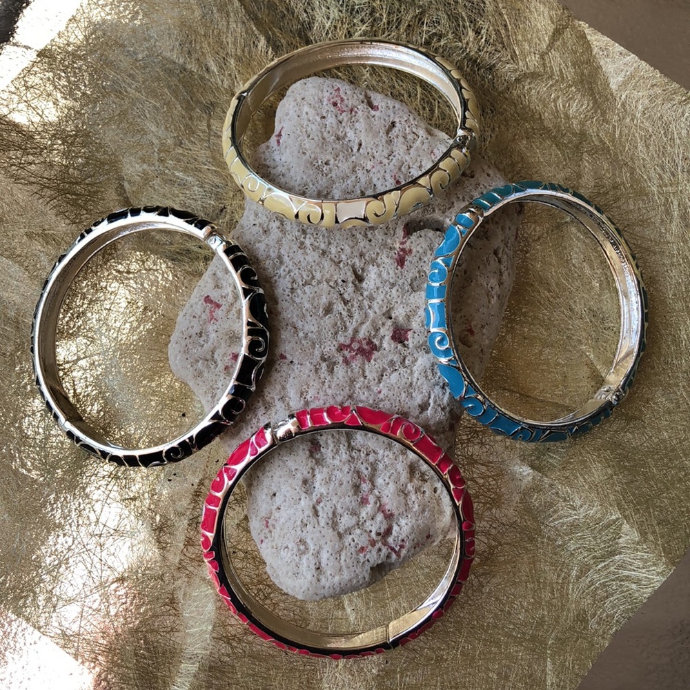 4, Enamel Swirl Stackable Hinged Bangle Bracelets - image 3
